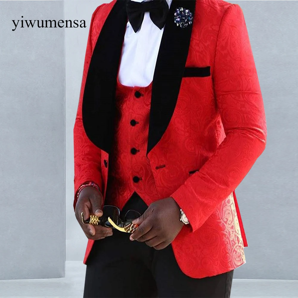 Yiwu, мужские, sa, брендовые Женихи, шаль с отворотом, смокинги для жениха, красный/белый/черный, мужские костюмы,, для свадьбы, лучший мужской блейзер(пиджак+ брюки+ жилет