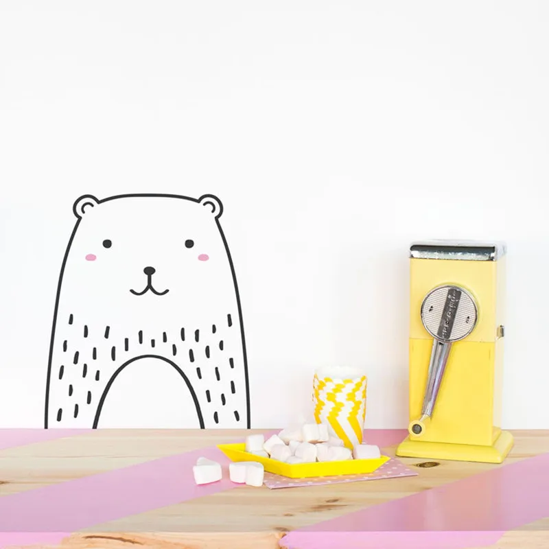 Cute Animal Bear Tiger Cat Lovely Vinyl Wall Decals Kitchen Cabinet Art Cartoon Wall Stickers For Kids Room Wardrob Wall Decor
