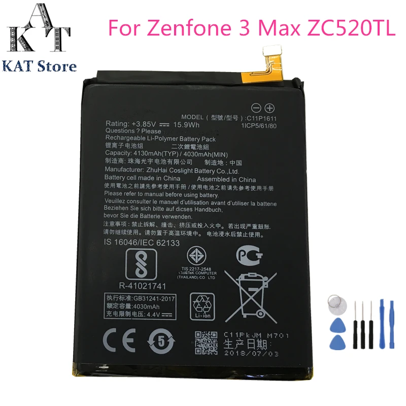 

C11P1611 4130mAh Phone Battery For ASUS Zenfone 3 Max Z3 Max ZC520TL X008DB Battery Replacement High Quality AAA Gift Tools