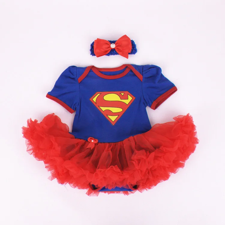 Милый комбинезон с Бэтменом и Суперменом для маленьких девочек с повязкой на голову, платье для маленьких девочек, одежда для малышей, комплект из 2 предметов