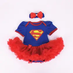Милый комбинезон с Бэтменом и Суперменом для маленьких девочек с повязкой на голову, платье для маленьких девочек, одежда для малышей