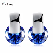 Visisap классические синие серьги с цирконием кубической огранки для женщин Свадебные обручальные серьги круглый камень модные ювелирные изделия VKZCE159