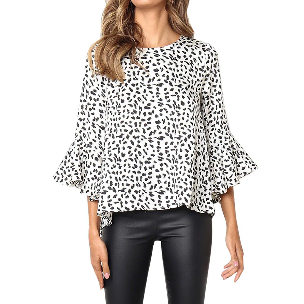 

camisas mujer verano 2019 Women Work Casual Flare Long Sleeve Leopard Print Ladies Loose Tee Shirt Top roupas feminina Female