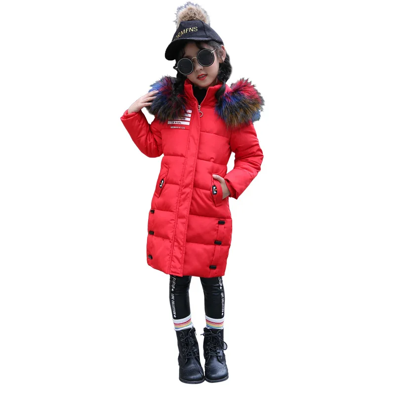 Зимние куртки пальто с подкладкой для девочек Детская Толстая хлопковая куртка пальто с меховым воротником и капюшоном детская утепленная верхняя одежда для девочек, парки