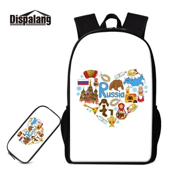 

Dispalang Russia Elements Stylish Printing on Knapsack and Pencil Box Bag for Girl Teen Schoolbags with Pen Case School Supplies