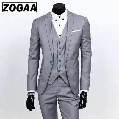 ZOGAA Men Dress Suits 5XL 4XL 2019 Business Slim Fit Wedding Groom SuitS Pure Color 3 Piece of Suits Plus Size Men Leisure Suits