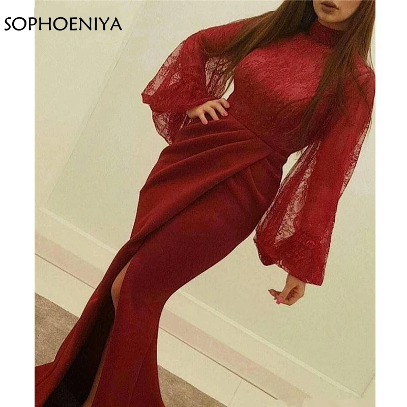 New Arrival evening dresses long 2019 Side Slit Robe de soiree Mermaid dress Burgundy Evening gown ever pretty gown dress