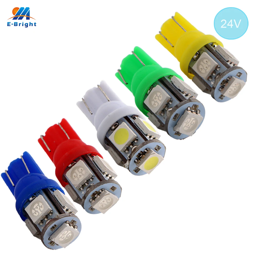 

YM E-Bright 10PCS T10 5050 5 SMD SMD 194 168 W5W 24V DC 5 LED Light Bulb Clearance Light Wedge Lamp Car Styling