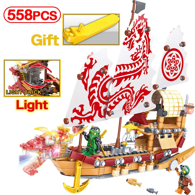 

LegoINGLY Ninjago Movie Pirate Dragon Ship 558pcs LED Crystal Light Bricks Kits Model Building Blocks Children's Toy Gifts
