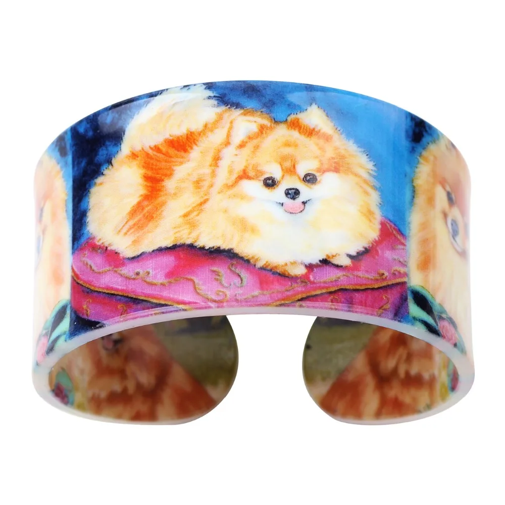 Bonsny акриловый цветной узор Pomeranian браслет с собаками новости 2017 модные ювелирные