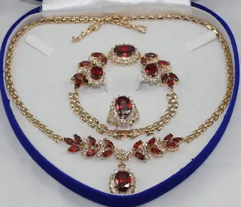 

Nobility Jewelry lady bridal jewelry Women Crystal Set RED zircon Necklace Earring Ring Bracelet