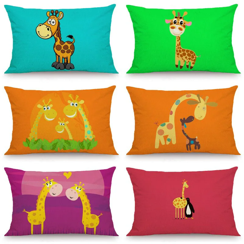 

XUNYU 30X50cm/40x60cm Cushion Cover Cartoon Giraffe Pillow Case Kids Room Decorative Throw Pillow Cover for Sofa Bedroom JX003