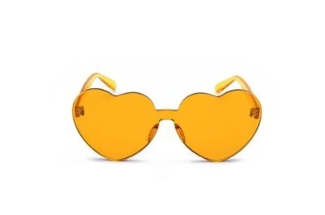 Солнцезащитные очки в форме сердца, женские очки без оправы, тонированные прозрачные линзы, цветные солнцезащитные очки, красный, розовый, желтый затемняющие очки для женщин - Цвет линз: 3