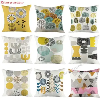 

Nordic Style Ins Plant Geometric Pattern Throw Pillows Simple Fashion Tree Flower Leaf Printed Chair Cushion For Creative Sofa