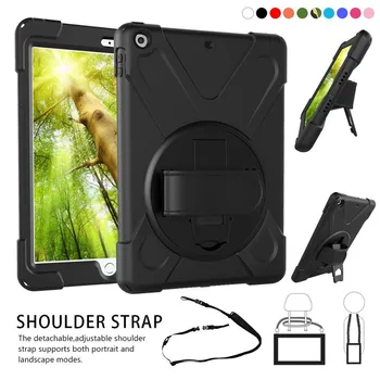 

For ipad 9.7 2017 2018 A1893 A1954 tablet Kids Safe Shockproof Heavy Duty Silicone+PC Kickstand Case w/ Wrist+Shoulder Strap