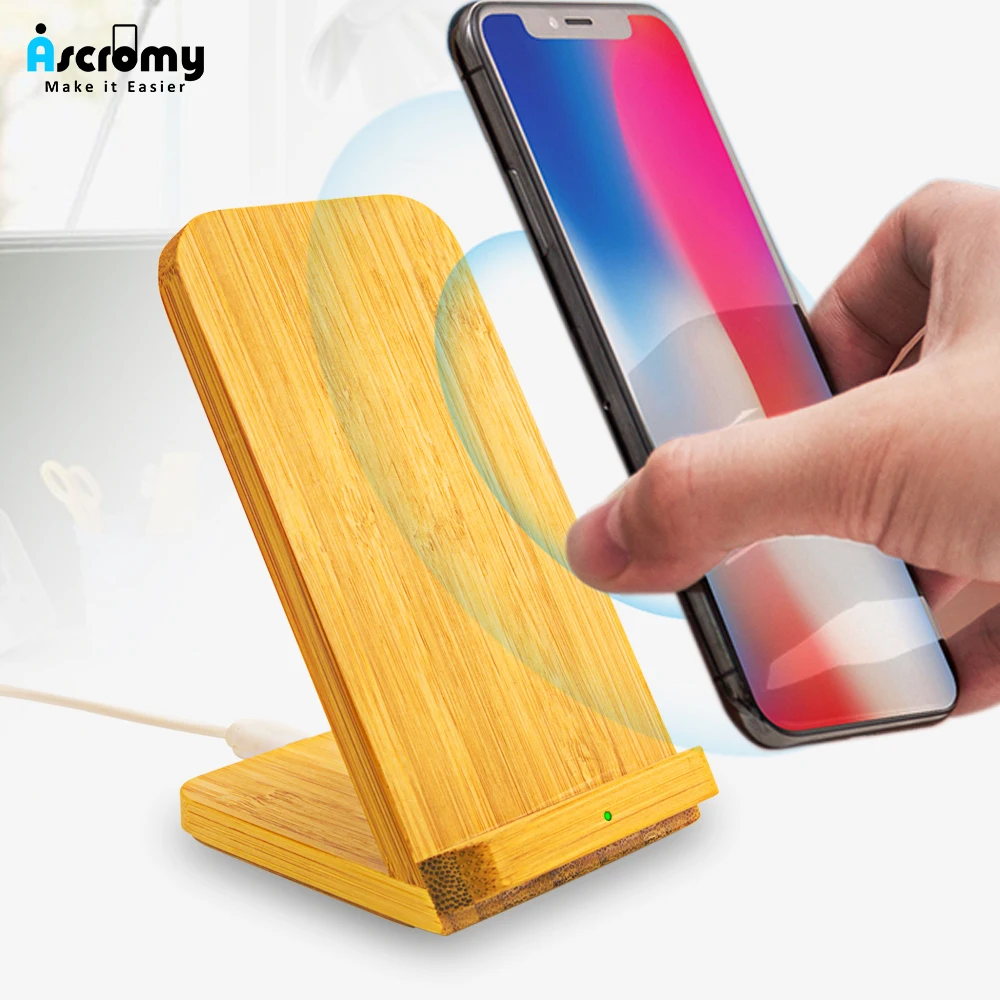 

Ascromy 10W Qi Wireless Phone Holder Charger bamboo Dock Station Fast Charging For Iphone XS MAX XR 8 Plus X Huawei P30 Pro pad