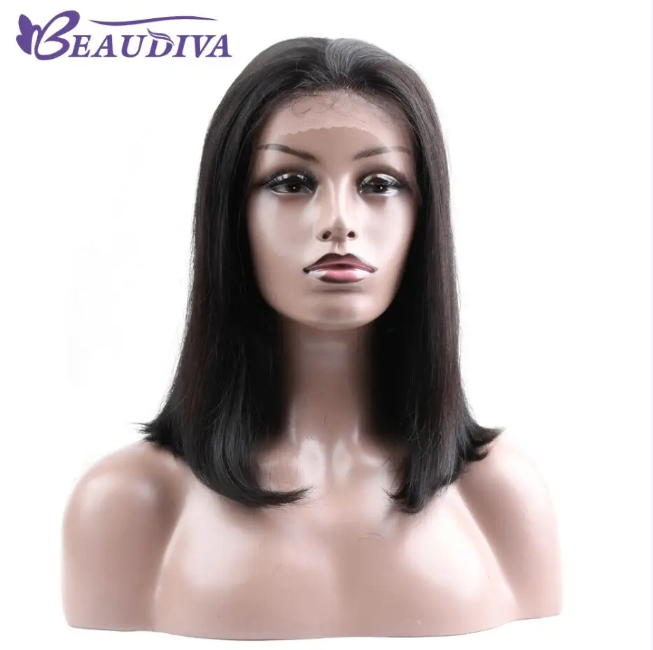 BeauDiva короткие человеческие волосы на кружеве парики бразильские не Реми волосы боб парик с предварительно выщипанные волосы отбеленные узлы
