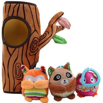 

Plush Baby Rattle Toy Cute Owl Baby Raccoon And Small Squirrel Rattle Baby Toy Stump Peekaboo Doll