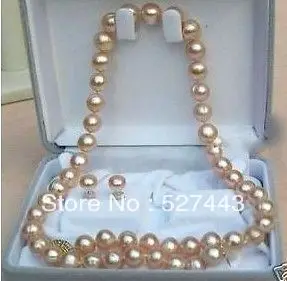 

Wholesale free shipping >>8-9mm Rare pink salt water Pearl Necklace Earring Set