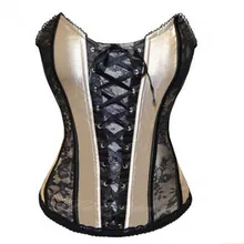 Women Vintage Gold Lingerie Corset Satin Bustier Waspie Free Stockings S M L XL N63