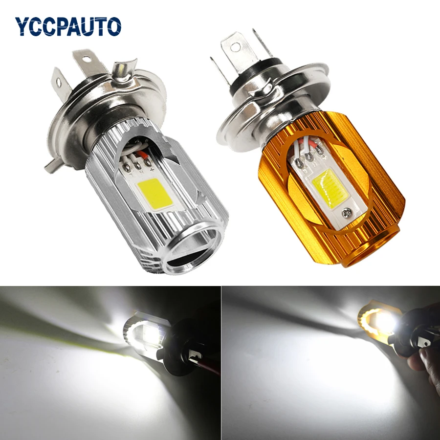 H4 6000K White COB LED Hi/Lo Beam Motorcycle Headlight Front Light Bulb