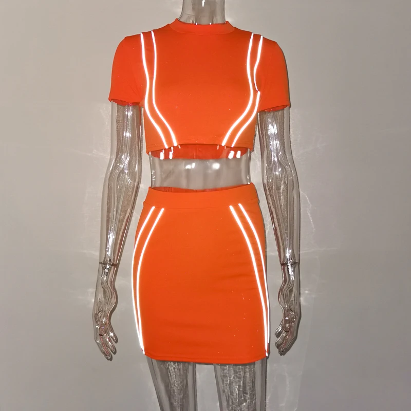 Chicology reflective stripe top mini skirt women matching 2 two piece set summer female sexy co ord clothes festival outfit