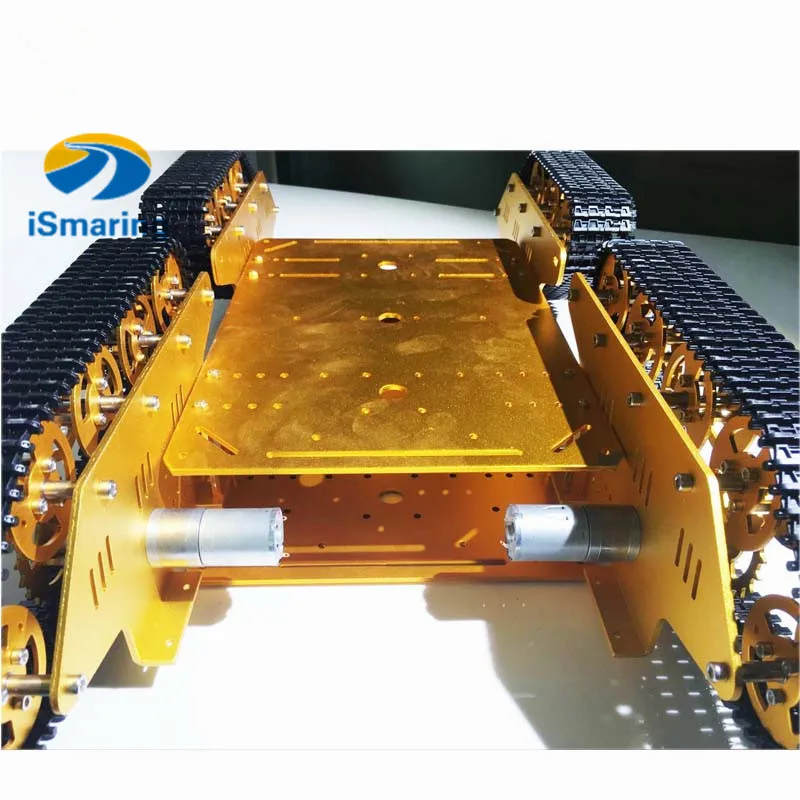 

Official ismaring golden yellow Caeser TD900 4WD Tracked Metal Tank Car Chassis Smart Robot Toy Robotic Competiton Diy Tracked