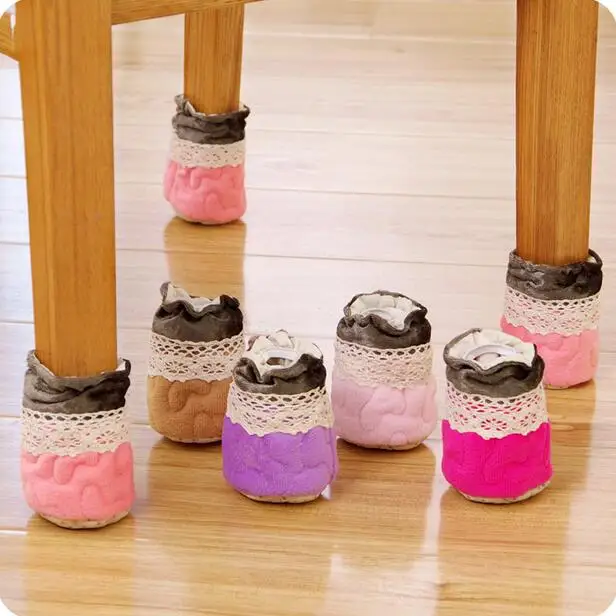 

Mute Wear-resistant Tables And Chairs Socks Plush Lace Patchwork Fabric Slip-resistant Table Mat Legs Protective Case
