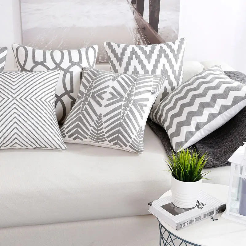 

Decorative Embroidered Cushion Covers Pillowcase Luxury Sofa Throw Pillows Pink Geometric Decoration Car 45*45cm 40633