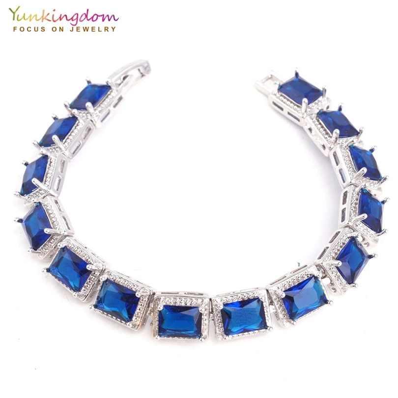 

Yunkingdom dark blue cubic zirconia crystal square stone bracelets & bangles for women fashion wedding jewelry LPK2170