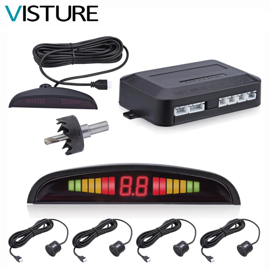 Goedkoop Parkeer Sensor Reverse Back Parking Radar Systeem Met Monitor 4 Detector Display Luidspreker Rood Zwart Wit Zilver P01B