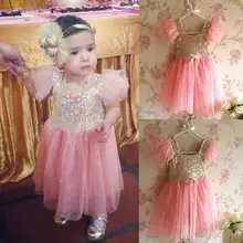Baby Girls Bling Pinks Princess Party Tulle Tutu Gown Lace Fancy Dresses 2 7Y