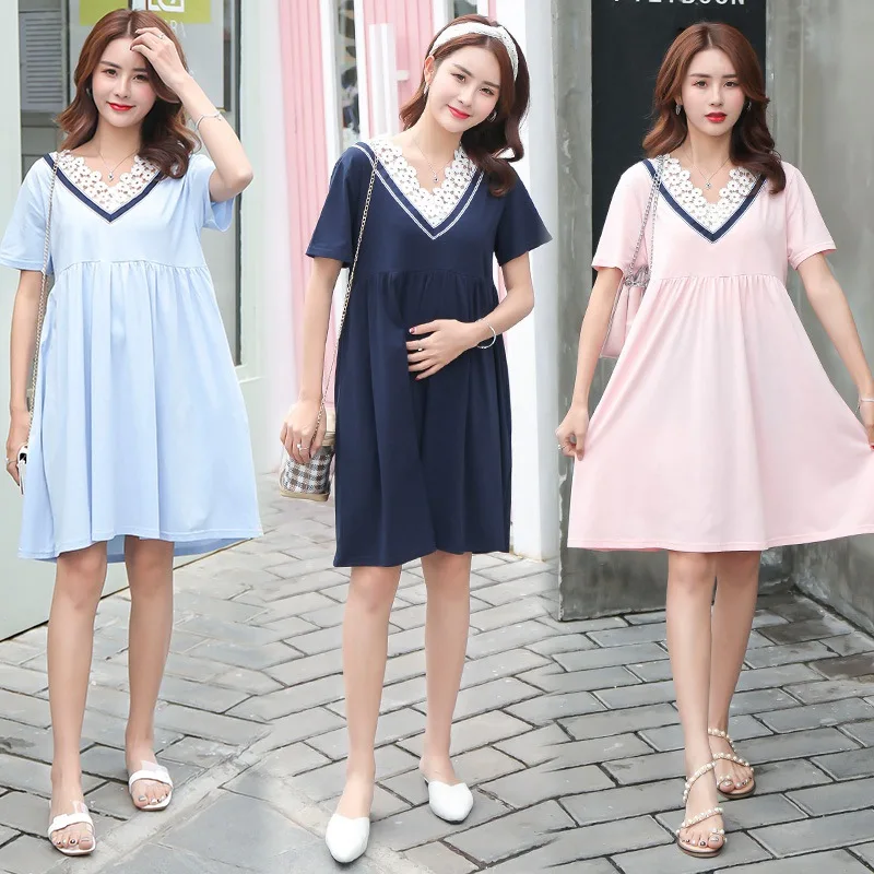 

Pregnant women dress 2019 new tide mom fashion models wear pregnant women short-sleeved dress pregnancy skirt