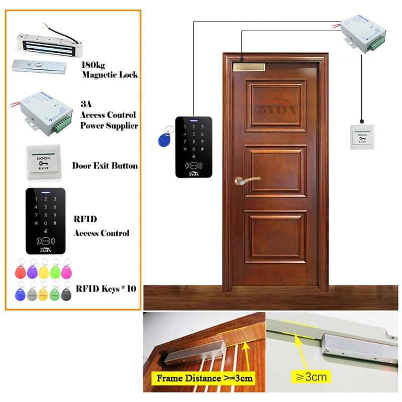 

RFID Access Control System Kit Wooden Glasses Door Set+Eletric Magnetic Lock+ID Card Keytab+Power Supplier+Exit Button+DoorBell