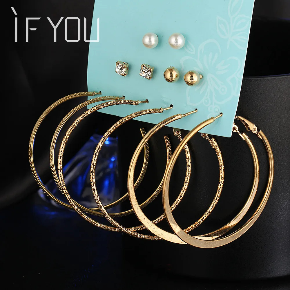 

IF YOU 6 Pairs/Set Fashion Gold Color Silver Color Punk Crystal Stud Earrings Set For Women 2017 NEW Brinco Costume Jewelry