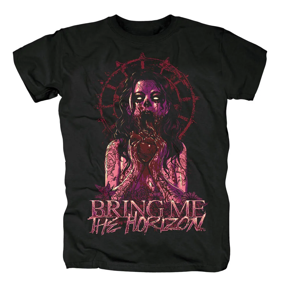 Черная футболка с надписью BRING ME THE HORIZON, черное летнее платье с принтом «Trooper Heavy Metal Rider», топы, футболки размера плюс - Цвет: black