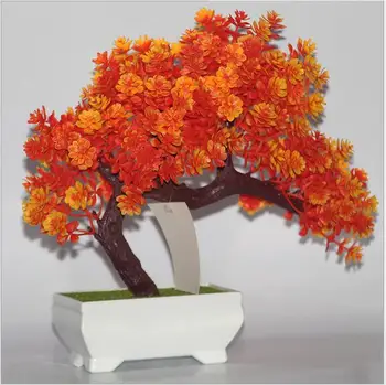 

Cheap Hot 5Colorful Platic Artificial plant potted bonsai fake flower plant pine trees for wedding christmas home decoration