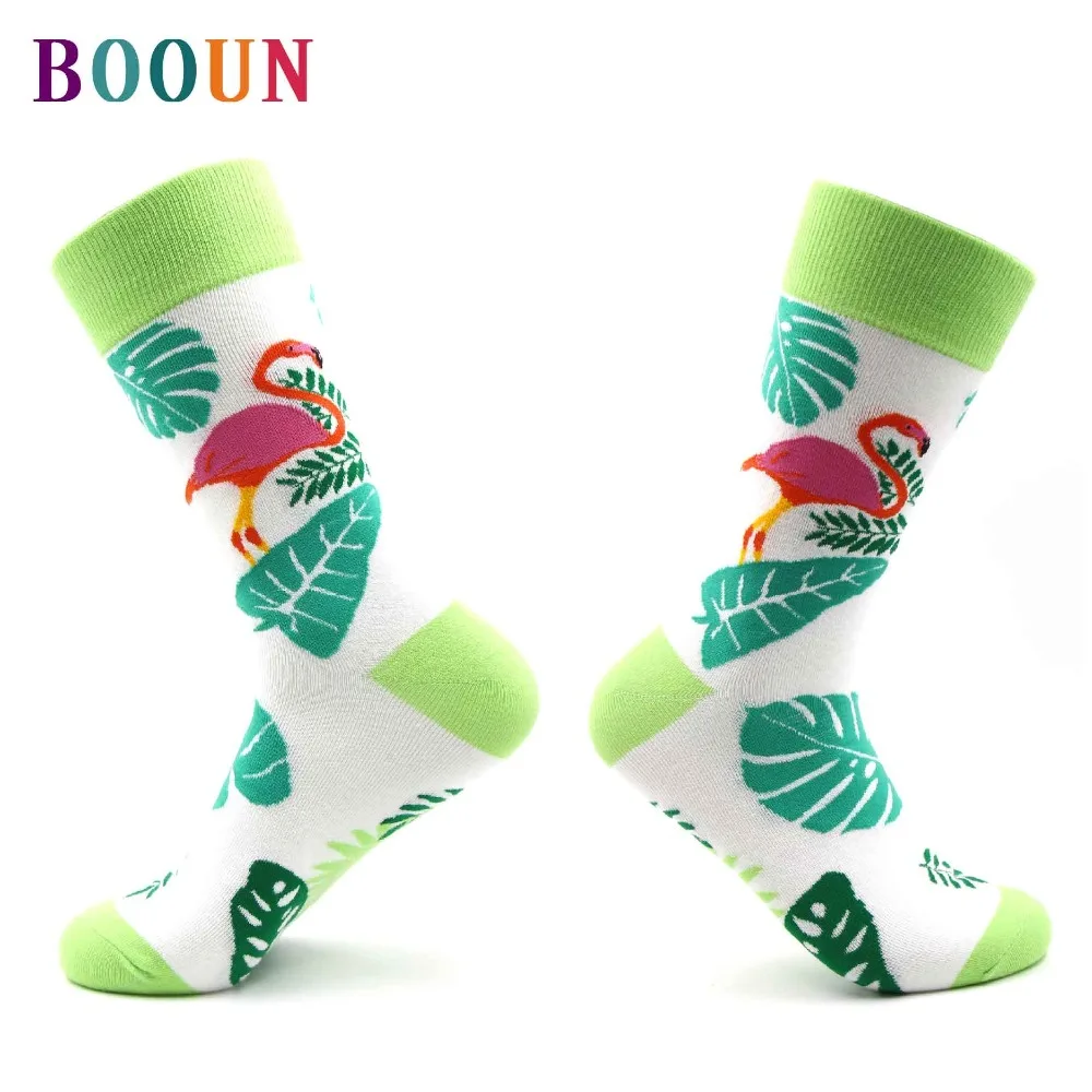 

Gifts for men funny new colorful men's combed cotton crew stocks hip hop casual style Flamingo pattern happy novelty