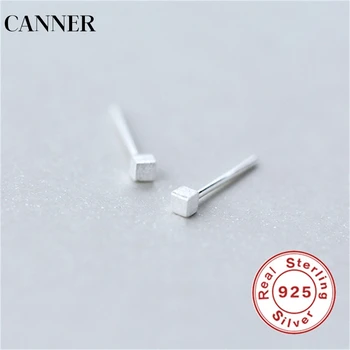 

CANNER 925 Sterling Sliver Tiny Cube Minimalist Stud Earrings Women Dainty Square Small Stud Earrings Cute Mini Earring Girl R4