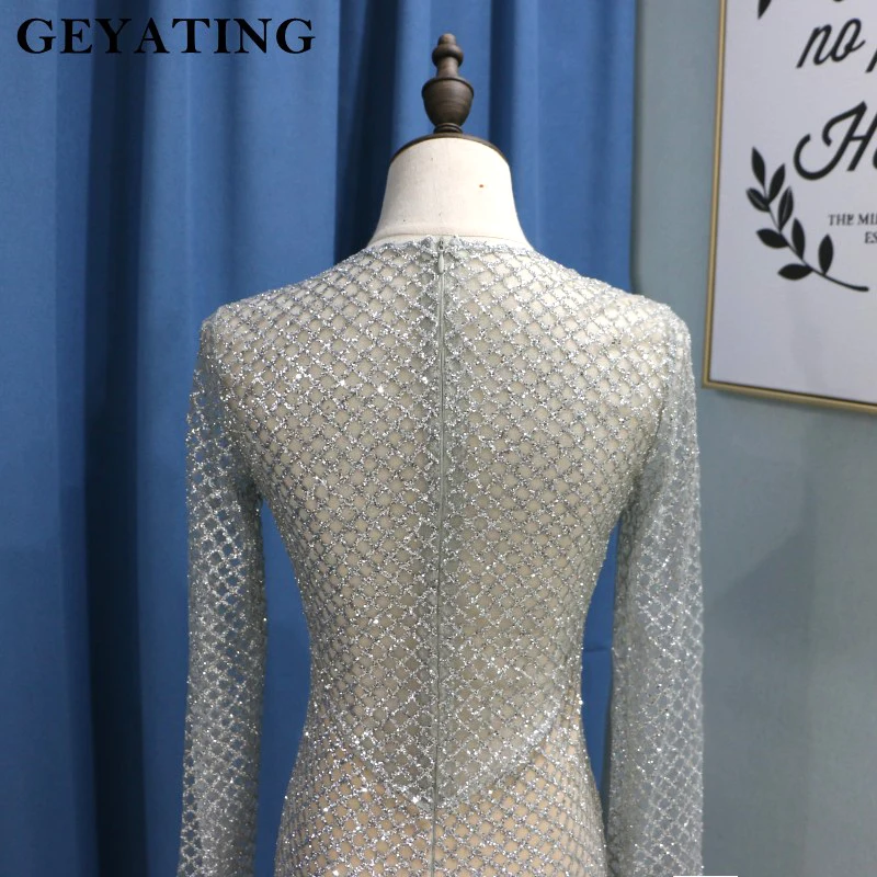 Glitter Silver Gold Sequins Evening Dress Long Sleeves Bodycon Elegant Women Formal Dress 2019 Saudi Arabia Dubai Prom Dresses Glitter Silver Gold Sequins Evening Dress Long Sleeves Bodycon Elegant Women Formal Dress 2019 Saudi Arabia Dubai Prom Dresses