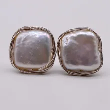 Абсолютно новые серебряные серьги ручной работы, квадратные белые жемчужины в стиле барокко, женские жемчужные серьги, серьги из серебра 925 пробы