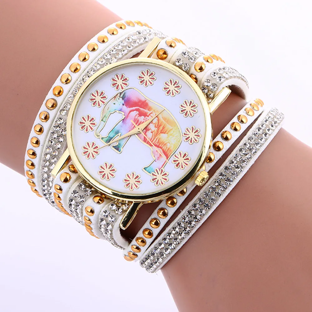 

New color elephant print clock casual women's dress watch watch fashion leather woven straps ladies watch Relogio Feminino #W