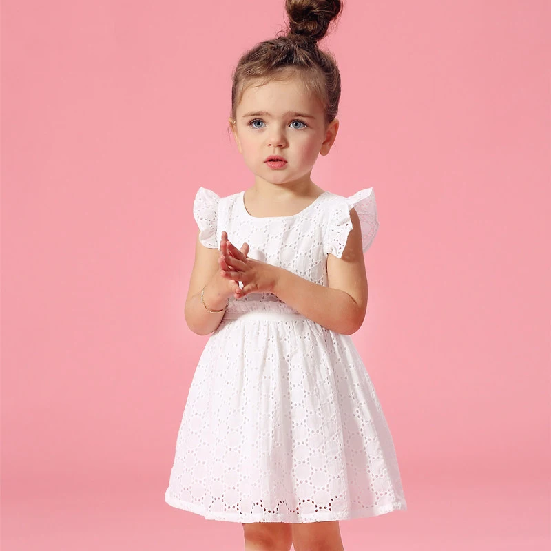 

2016 Summer Flutter Sleeves Kids Cotton Frock Designs Lace Crochet Elegant Baby Girl Dress For Age 2 3 4 5 6 7 8 Birthday Dress