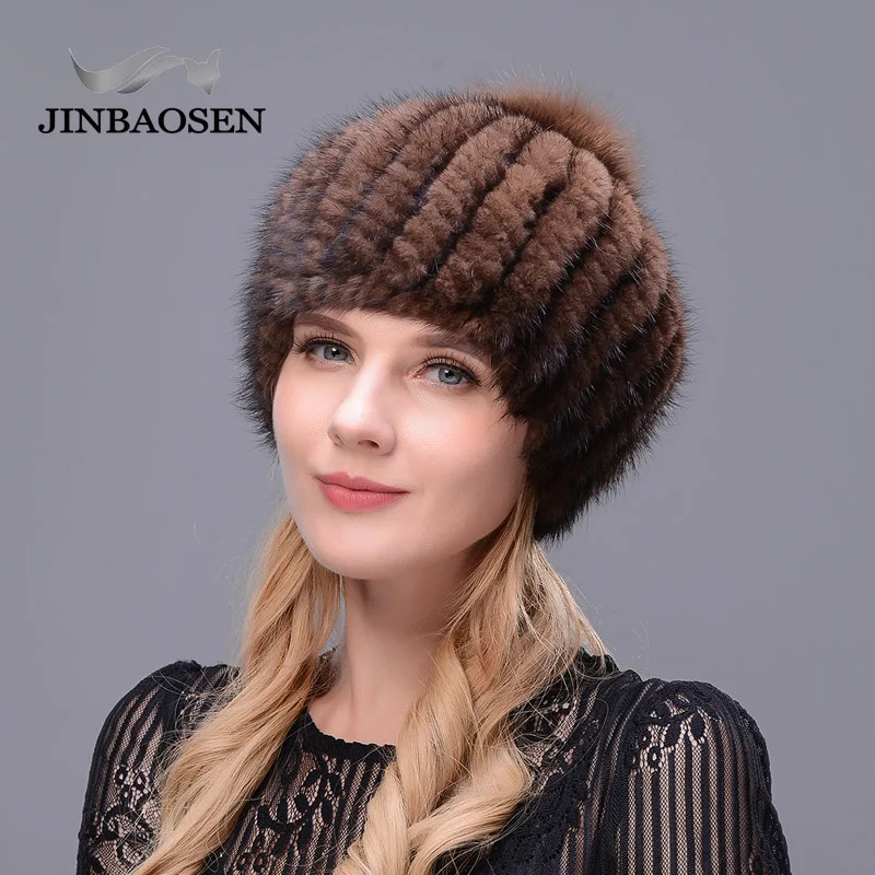 JINBAOSEN зимняя меховая шапка для путешествий берет из меха норки вязаная внутренняя шапка из меха лисы Женская лыжная шапка Элегантная модная - Цвет: COLOR1