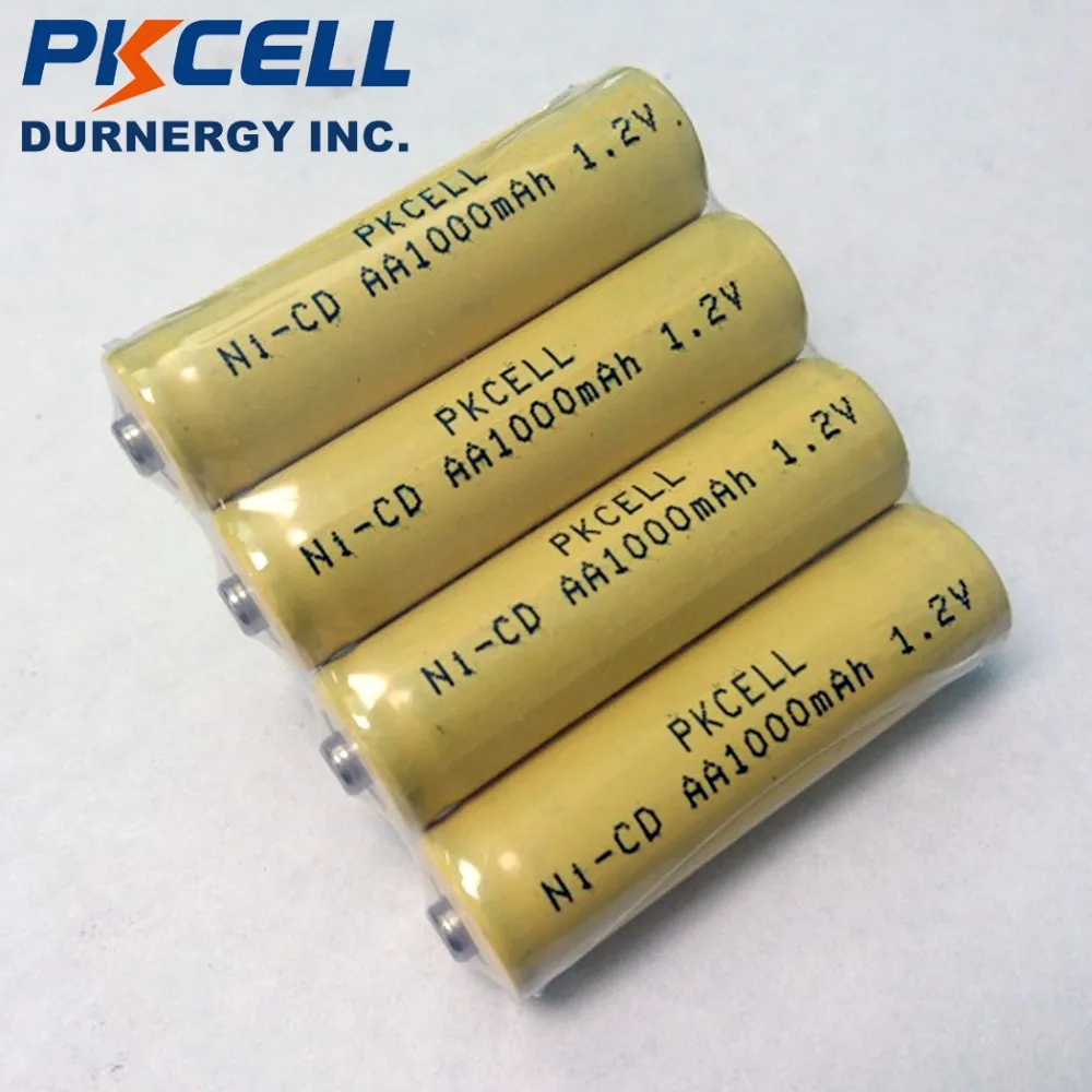 

4pcs PKCELL 1000mAh 1.2V AA NiCd Rechargeable Industrail Batteries Button Top