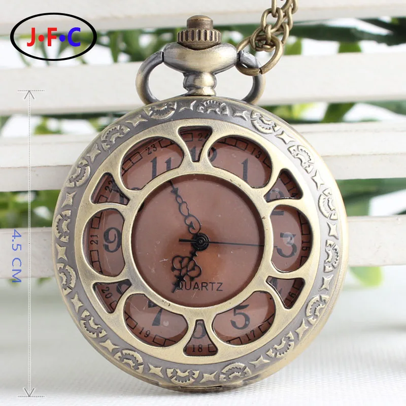 Vintage large coffee sun flower pocket watch nostalgic characters face