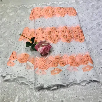 

Beautiful Peach Color High Quality Nigerian Lace Fabrics For Wedding 2018 Latest African French Lace Fabric with Beaded (2-19