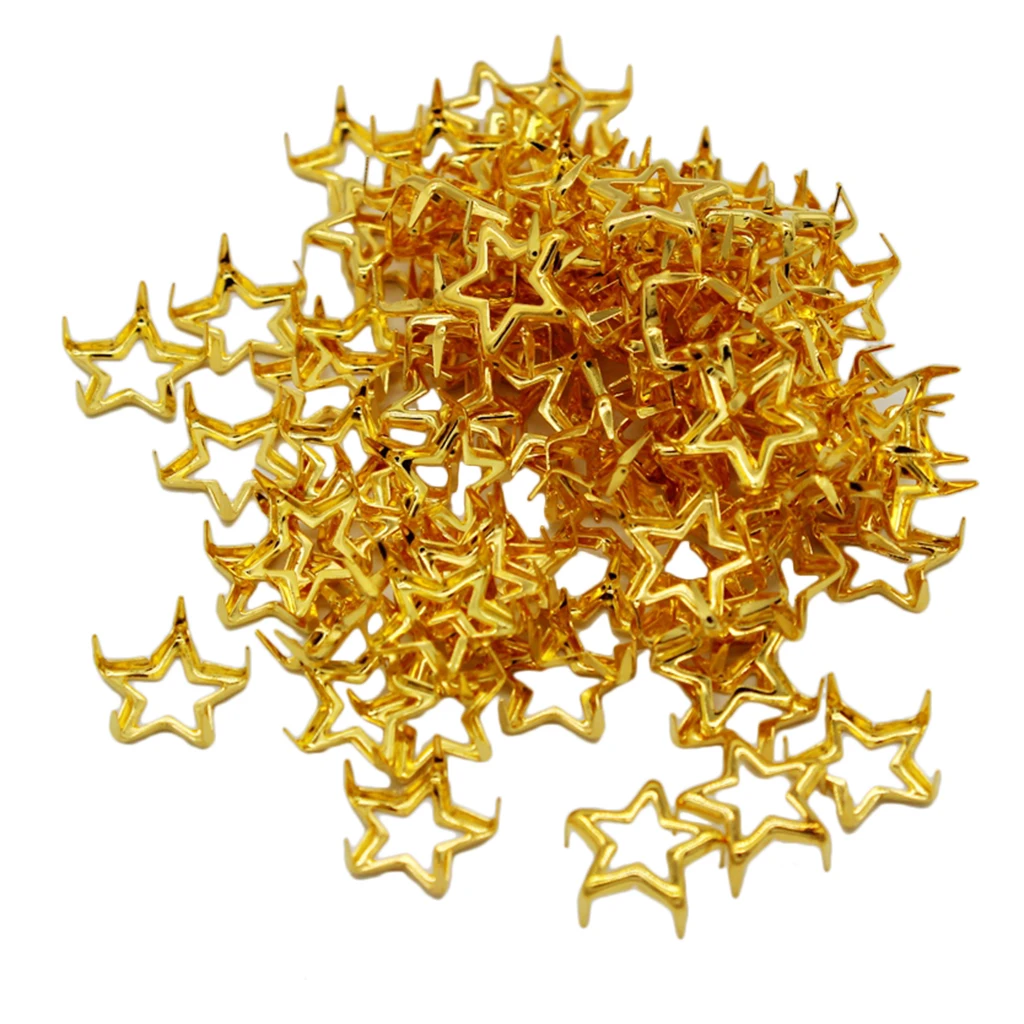 fityle 100Pcs Metal Hollow Star Rivet Studs 12mm Pentacle Type Studs Nailheads Punk Bag Shoes DIY Accessories
