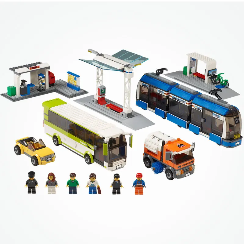 

City Police Bus Tramstation Public Transport Station Model Building Block Bricks Compatible With Legoings City 8404