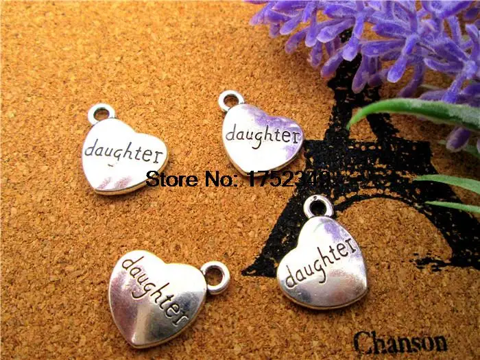 

15pcs-дочки амулеты, античное тибетское серебро 2 сторонние дочери подвески-шармы в форме сердца 18x15мм